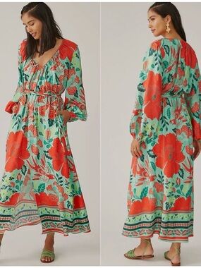Farm Rio X Anthropologie Poppy Print Maxi Dress